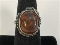 Sterling Silver Amber Ring 4.8 Gr Tw Size 7