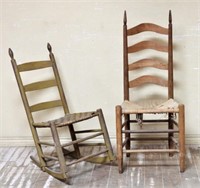 Peg Constructed Ladder Back Chair and Rocker.