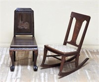 American Rocker and Japanesque Carved Chair.