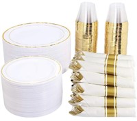 350 Pieces Gold Plastic Plates with Disposable
