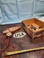 USA METAL sign and clay marbles