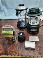 Coleman lantern,  and trailer plug and misc