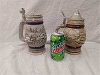 2 Large Beer Steins 9" tall