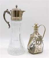 Metal Accented Claret Jug and Decanter.