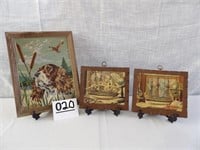(2) Wood Backed Ship Plaques &  Dog Painting