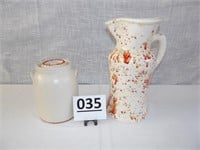 Ceramic Pitcher / Vase & Painted Crock w/ Lid
