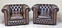 English Leather Chesterfield Armchairs.
