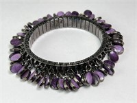 Purple & Silver Tone Stretch Bracelet