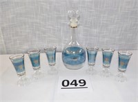 Vintage Blue Glass Decantor & 6 Cordials