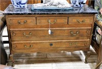 Louis XV Style Marble Top Oak Commode.