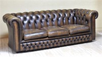 English Brown Leather Chesterfield Sofa.