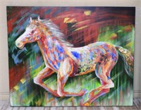 Large Colorful Oil on Canvas of a Horse.