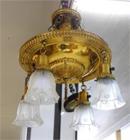 Vintage Brass Pan Light Fixture.