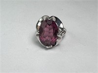Pink Ruby Colored Silver Tone Ring