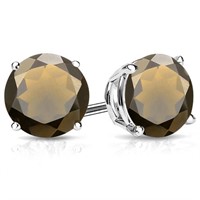 10MM Round Cut Smoky Quartz 7.9CTW Stud Earrings i