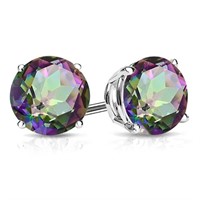 8MM Round Cut Mystic Topaz 3.8CTW Stud Earrings in