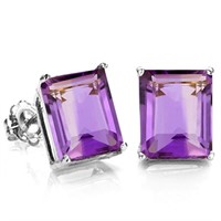 8x6MM Emerald Cut Amethyst 3.3CTW Stud Earrings in