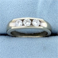 Mens 3/4ct TW Diamond Three-Stone Wedding or Anniv