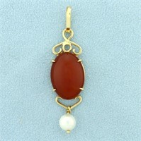 Over 14ct Cabochon Citrine and Pearl Pendant in 14