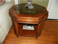 6 Sided Walnut, Glass top lamp table