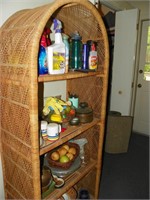 6ft Wicker shelf with misc contents