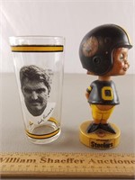 1970's Pitt Steelers Bobblehead & Glass