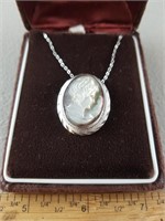 Sterling Silver Cameo Necklace & Pin