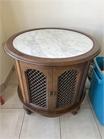 VINTAGE ROUND SIDE TABLE WITH GRAY / WHITE INLAID