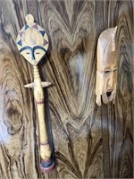 WOODEN HAND CARVED MASK AND TOTEM