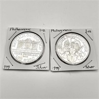 2-1988 1 Ounce Silver Philharmonic coins