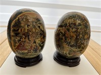 DECORATIVE HAND PAINTED EGGS ON WOODEN STANDS