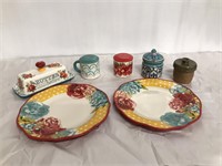 Assorted pottery, stoneware, & dishes incl pickle