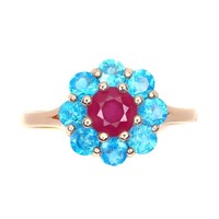 Natural Pigeon Blood Ruby Ruby & Neon Apatite Ring