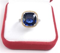 Sterling Dark Blue Sapphire Two Tone Ring
