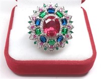 Beautiful Sterling Multi Gemstone Ring