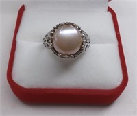 Sterling Pearl Filigree Ring