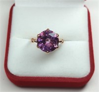 Sterling Rose Gold Tone Purple Amethyst Ring