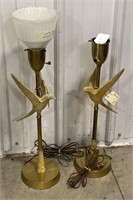 (BN) 
Pair of Metal Bird Table Lamps. 
One has