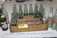 Vintage pop bottles & wooden Coke box