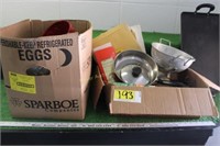 Plates, hole punch, pots & pans, washers,