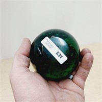 Large Hand Blown Green Glass Paperweight