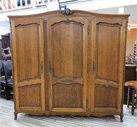 Louis XV Style Three Door Oak Armoire.