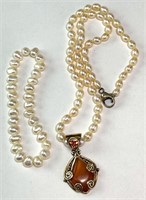 STERLING Pendant on Pearl Necklace/Bracelet