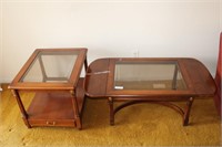 Wood, Glass Coffee Table & End Tables