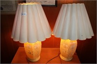 (2) Glass & Floral Table Lamps