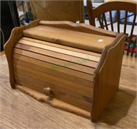 Wooden roll top bread box measures 16x9 1/2x9