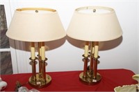 PAIR BRASS TRIPLE CANDLESTICK LAMPS