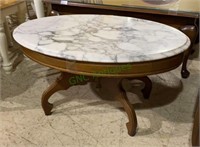 Vintage oval coffee table with wooden base and