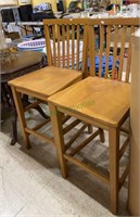 One pair of solid wood barstools with foot