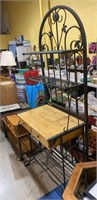 Oak wood and metal bakers rack  with two shelves
